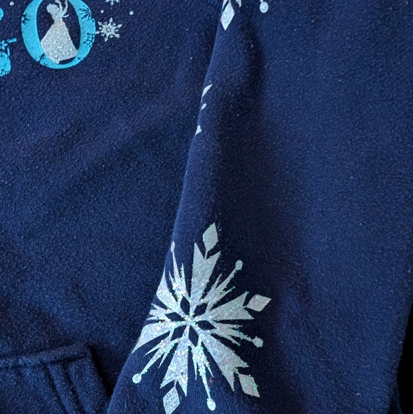 Disney Girls Frozen Hooded Zip Up Hoodie Sweatshirt Blue Glitter Graphic Print - Picture 2 of 10